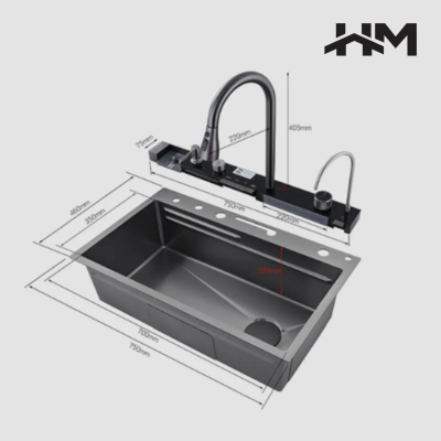 HM Multi-Function Waterfall Kitchen Sink Bowl HM-7546HSBK