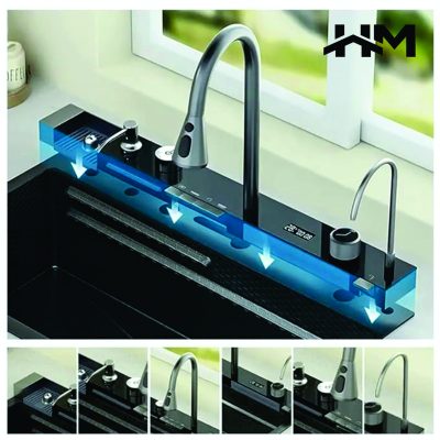 HM Multi-Function Waterfall Kitchen Sink Bowl HM-7546HSBK