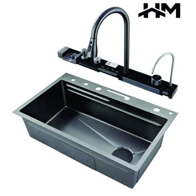 HM Multi-Function Waterfall Kitchen Sink Bowl HM-7546HSBK